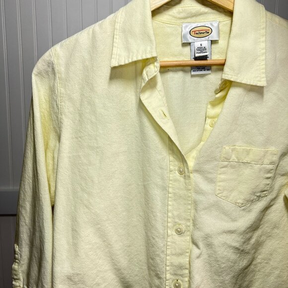 Talbots Vintage Pastel 100% Cotton Yellow 3/4 Sleeve Collared Button Down Shirt - Picture 1 of 9